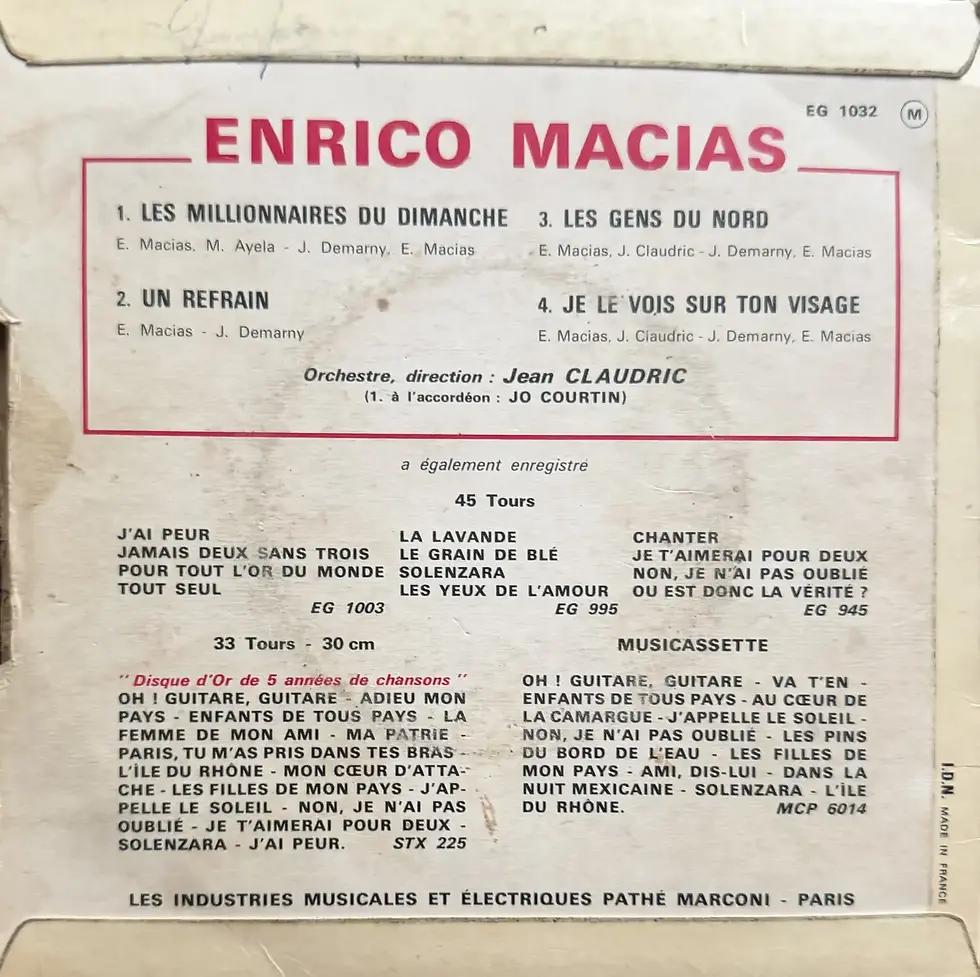 Disque vinyle de Enrico Macias - Les Millionnaires Du Dimanche | Vinyles & Vintage