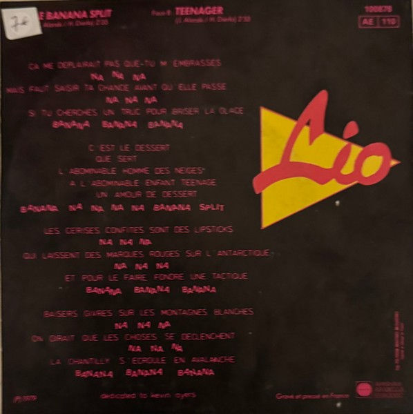 Disque vinyle de Lio - Le Banana Split en vente sur www.vinylesandvintage.com