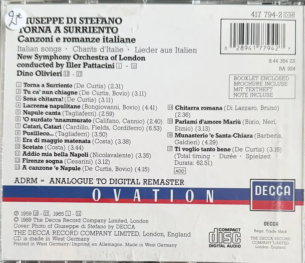 CD Audio de Giuseppe di Stefano - Torna A Surriento | Vinyles & Vintage