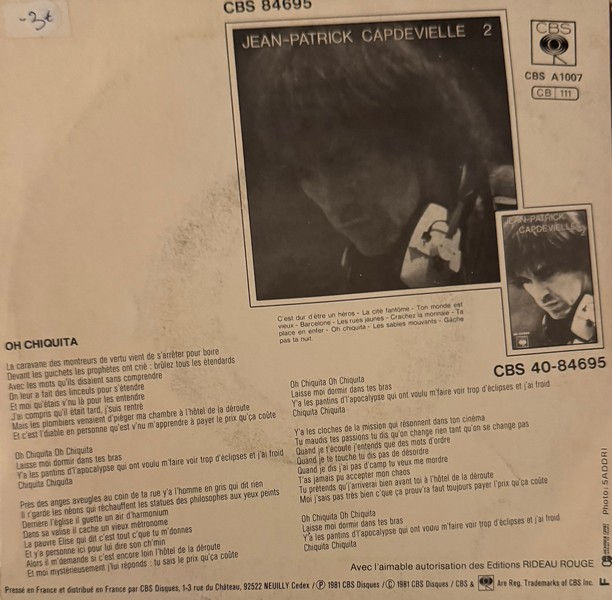 Miniature : Disque vinyle de Jean-Patrick Capdevielle - Oh Chiquita en vente sur www.vinylesandvintage.com