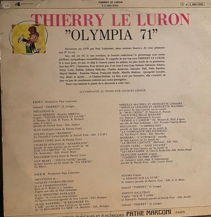 Miniature : Disque vinyle de Thierry Le Luron - Olympia 71 en vente sur www.vinylesandvintage.com