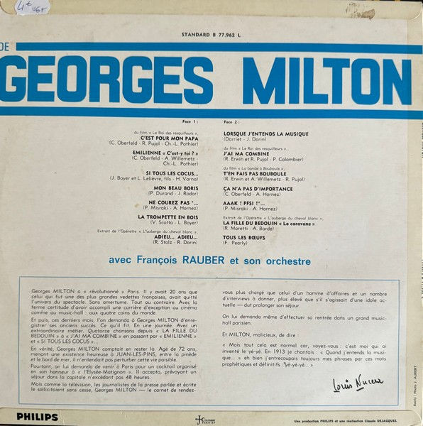 Miniature : Disque vinyle de Georges Milton ‎– Les Grandes Chansons en vente sur www.vinylesandvintage.com