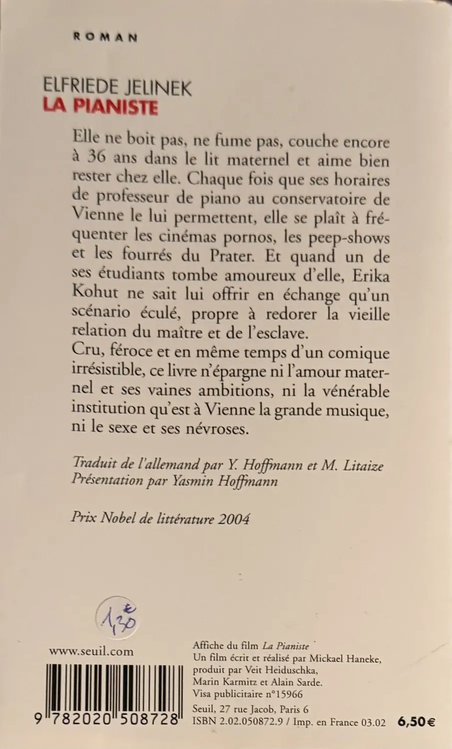 Livre de Elfriede Jelinek - La pianiste | Vinyles & Vintage