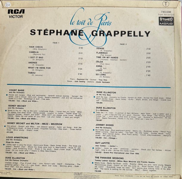 Disque vinyle de Stéphane Grappelly - Le Toit De Paris en vente sur www.vinylesandvintage.com