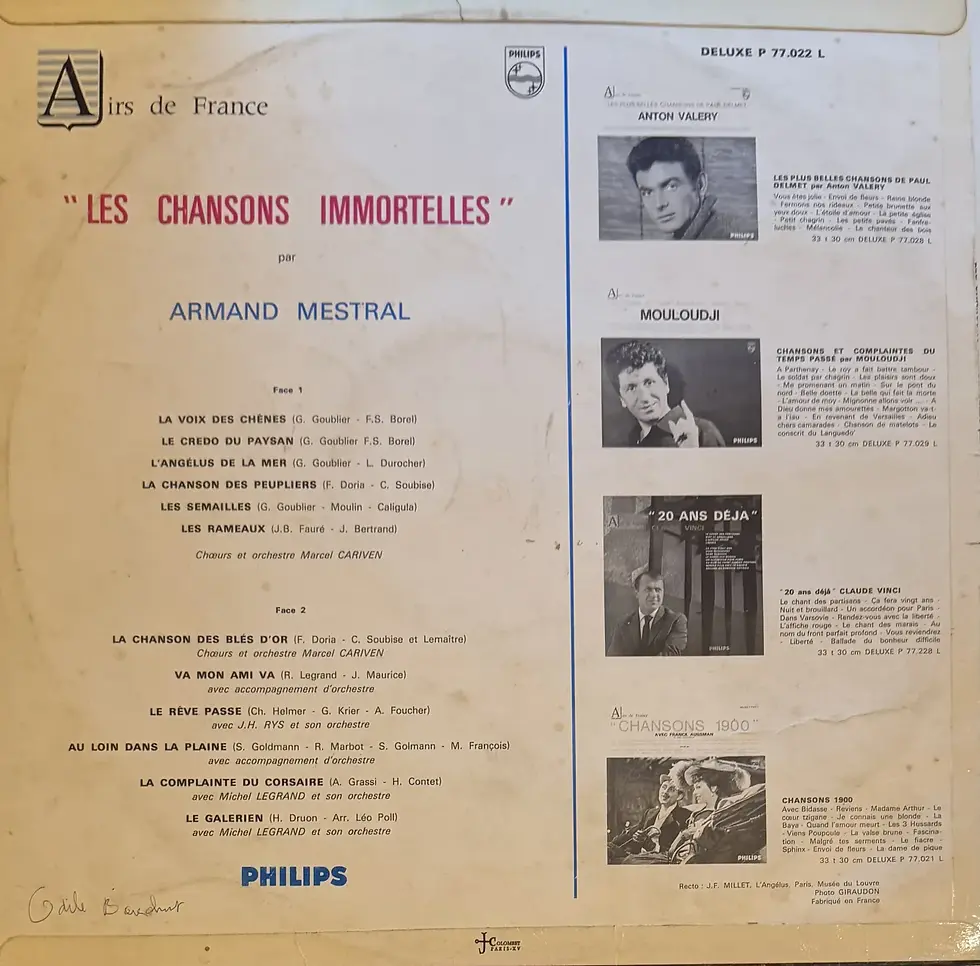 Disque vinyle de Armand Mestral - Les Chansons Immortelles | Vinyles & Vintage