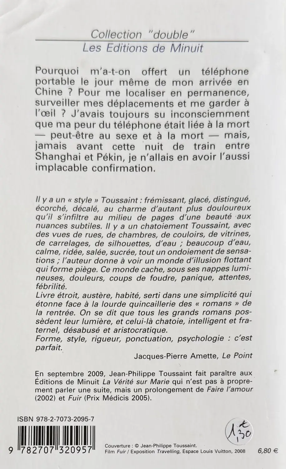 Livre de Jean-Philippe Toussaint - Fuir | Vinyles & Vintage