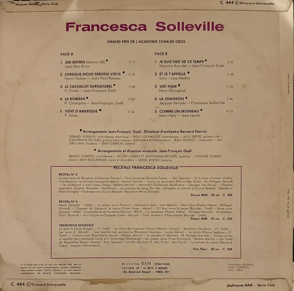 Disque vinyle de Francesca Solleville - 200 Mètres | Vinyles & Vintage