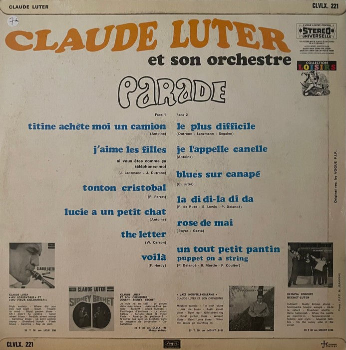 Miniature : Disque vinyle de Claude Luter - Parade en vente sur www.vinylesandvintage.com