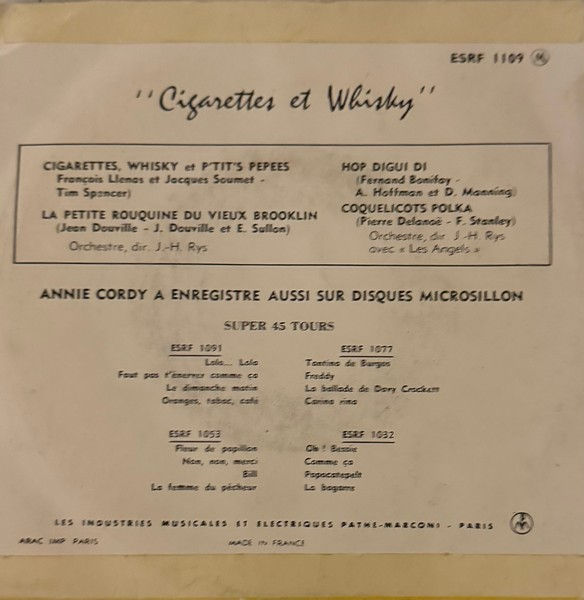 Miniature : Disque vinyle de Annie Cordy - Cigarettes & Whisky en vente sur www.vinylesandvintage.com