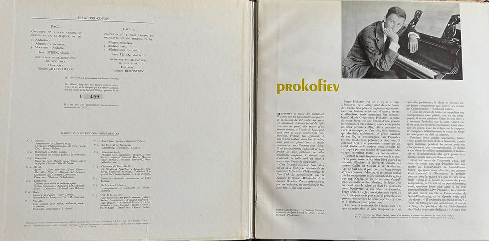 Miniature : Disque vinyle de Prokofiev, Mitropoulos, Bernstein, Stern ‎– Concerto No. 1, Concerto No. 2 en vente sur Vinyles And Vintage