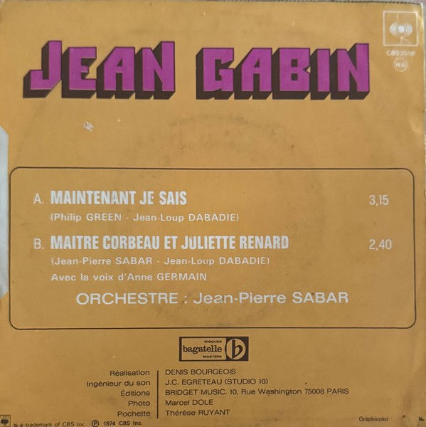 Disque vinyle de Jean Gabin - Maintenant Je Sais en vente sur www.vinylesandvintage.com
