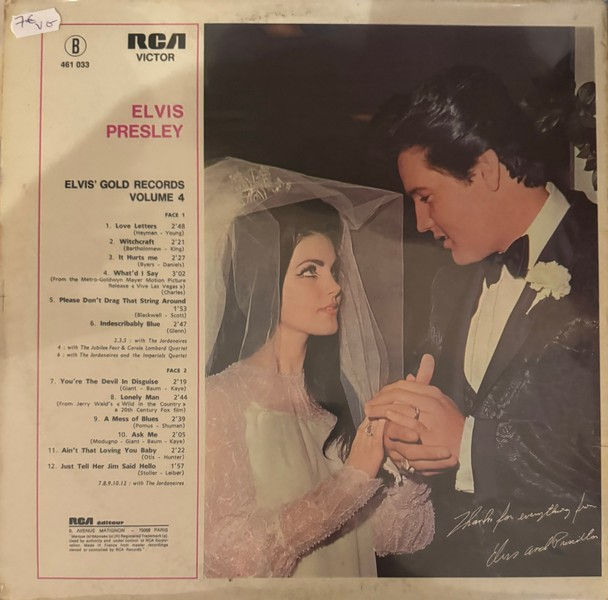 Miniature : Disque vinyle de Elvis Presley ‎– Elvis' Gold Records - Volume 4 en vente sur www.vinylesandvintage.com