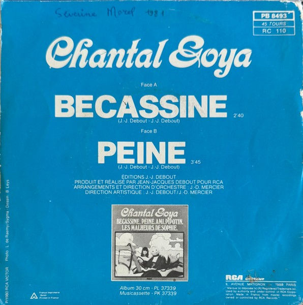 Disque vinyle de Chantal Goya - Bécassine en vente sur www.vinylesandvintage.com