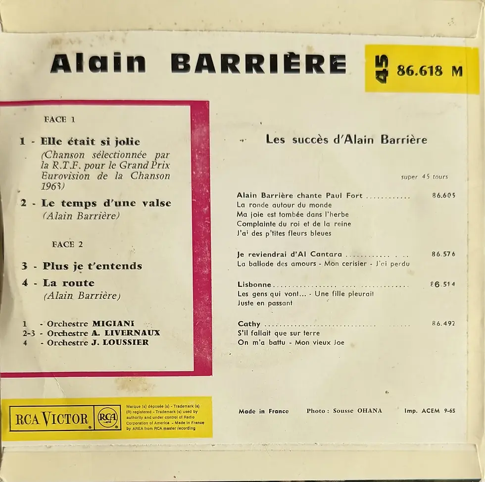 Miniature : Disque vinyle de Alain Barrière - Elle Était Si Jolie | Vinyles & Vintage