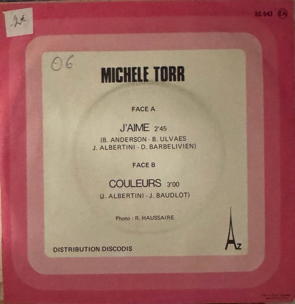 Disque vinyle de Michèle Torr ‎– J'aime en vente sur www.vinylesandvintage.com