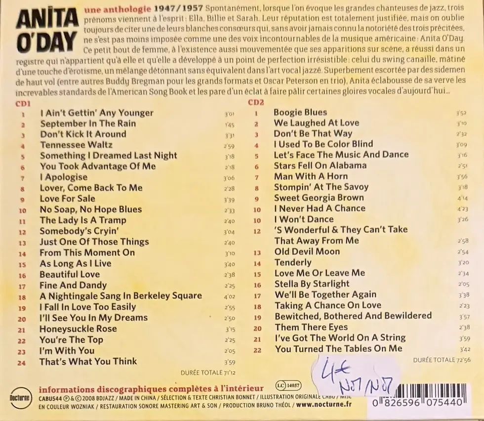CD audio de Anita O'Day - Une Anthologie 1947 1957 | Vinyles & Vintage