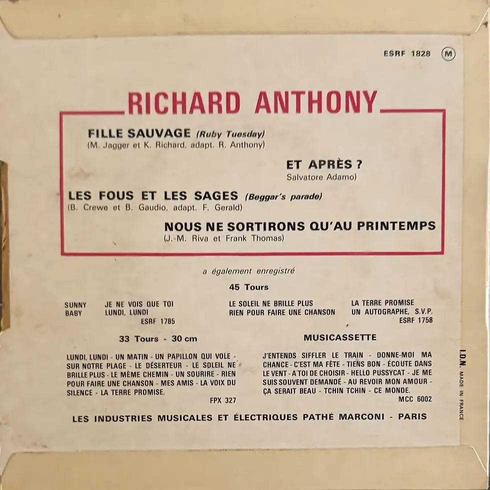 Miniature : Disque vinyle de Richard Anthony - Fille Sauvage | Vinyles & Vintage
