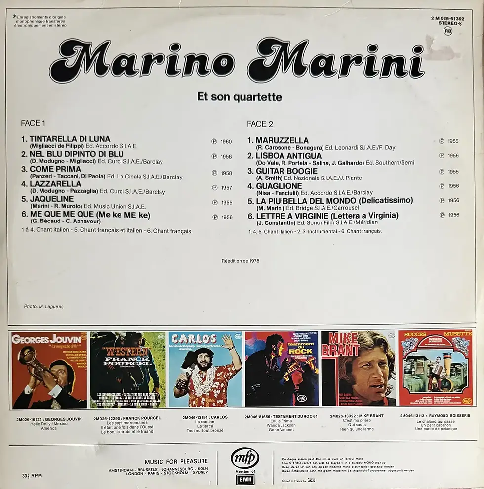 Miniature : Disque vinyle de Marino Marini Et Son Quartette - Come Prima Me Que Me Que | Vinyles & Vintage