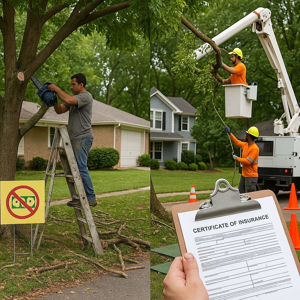 photo of Cheap shortcut vs. professional, insured tree work.