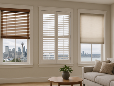 picture where you can see the difference between Blinds, Shutters and Shades