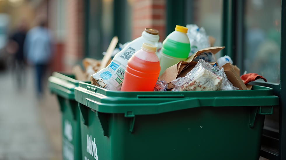 Close-up view of a waste disposal bin filled with recyclable materials