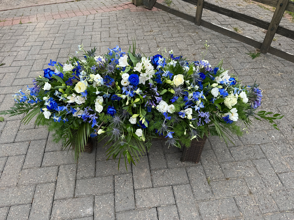 Blue & Ivory Coffin Spray