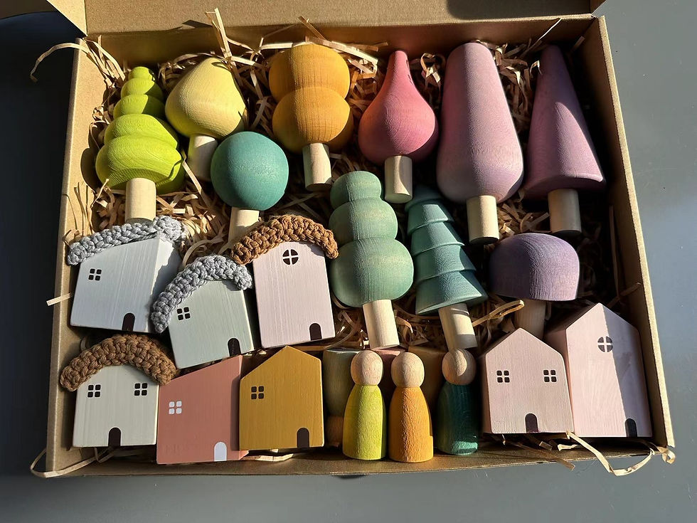 Thumbnail: Kids Wooden Toys Pastel Nordic Buiding Blocks Stacking Crochet House  Animals Ra