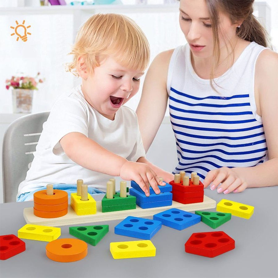 Thumbnail: Montessori Wood Toys for Kids Wooden Sorting Stacking Toys for Baby Toddlers Edu