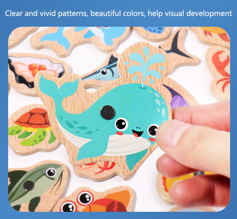 Thumbnail: Wooden Magnetic Fishing Toys for Children Marine Life Cognition Fish Games Baby 
