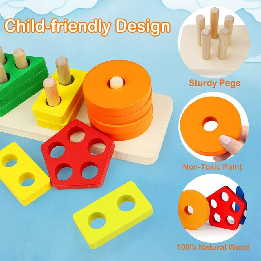 Thumbnail: Montessori Wood Toys for Kids Wooden Sorting Stacking Toys for Baby Toddlers Edu