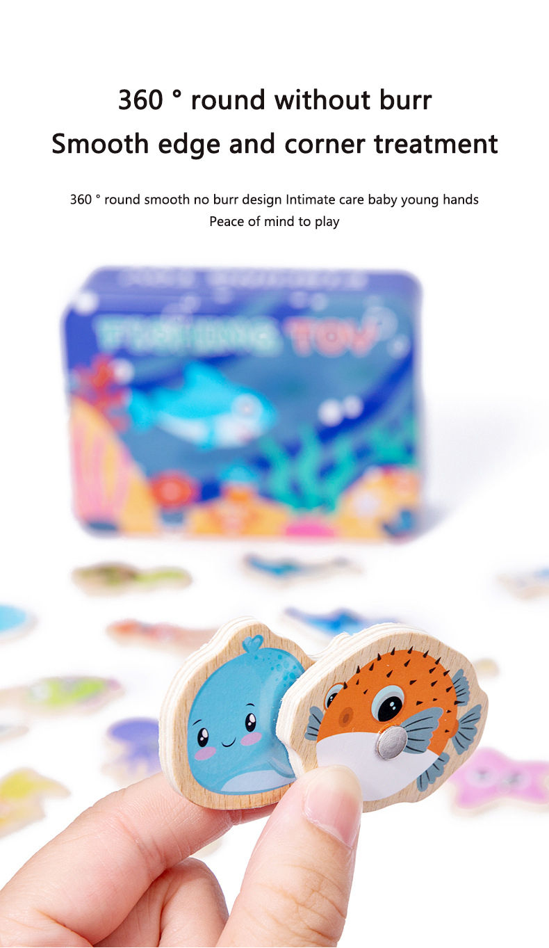 Thumbnail: Wooden Magnetic Fishing Toys for Children Marine Life Cognition Fish Games Baby 
