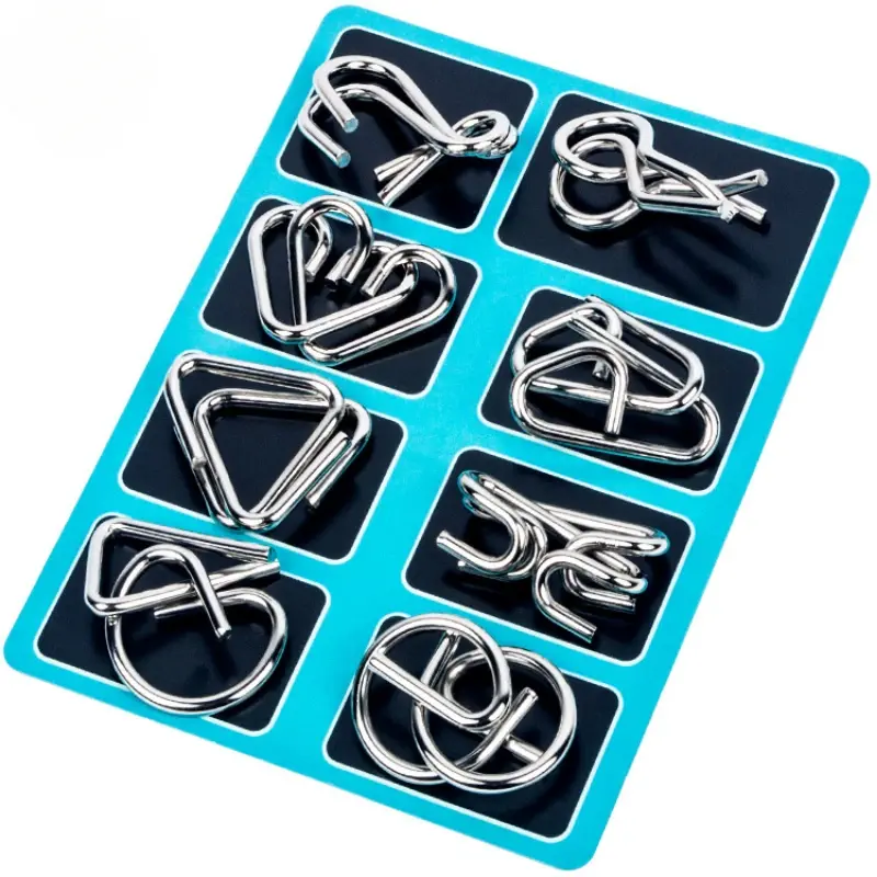 Thumbnail: 8Pcs/Set Metal Montessori Puzzle Wire Mind Brain Teaser Puzzles Children Adults 