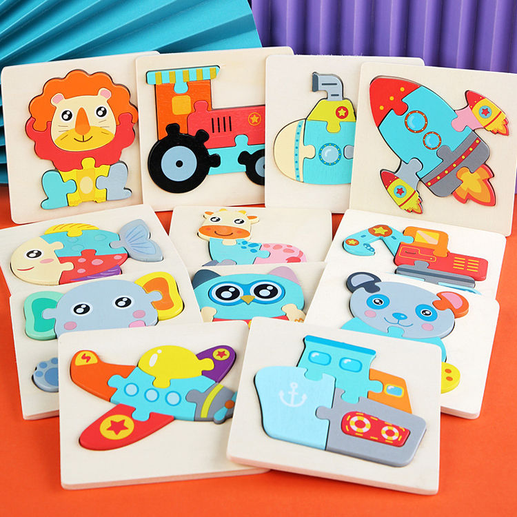 Thumbnail: Kids Wooden Toys 3D Wood Puzzle Cartoon Animals Cognitive Jigsaw Puzzle Early Le