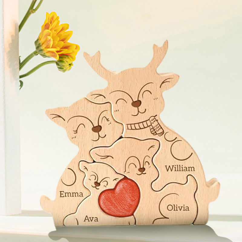 Thumbnail: Wooden Animal Puzzle Set Elk Warm Family Custom Name Home Decoration Christmas D