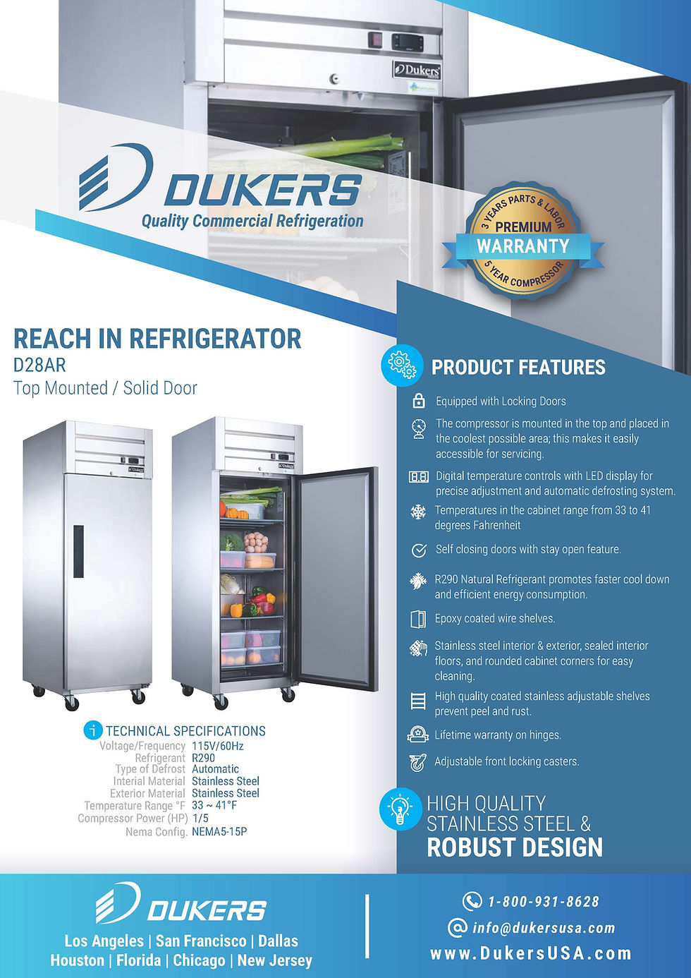Thumbnail: Dukers D28AR Stainless Steel Single Door Refrigerator