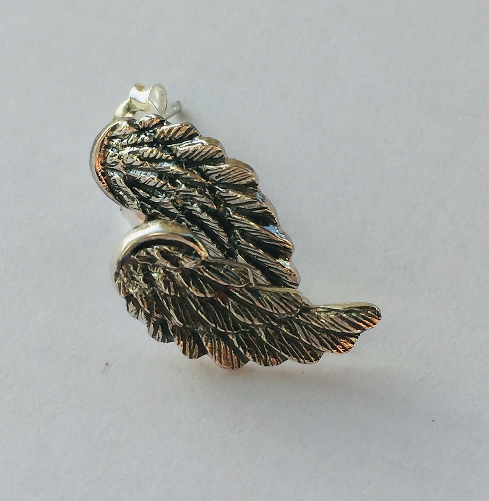Angel wing silver stud earrings . Christmas earrings