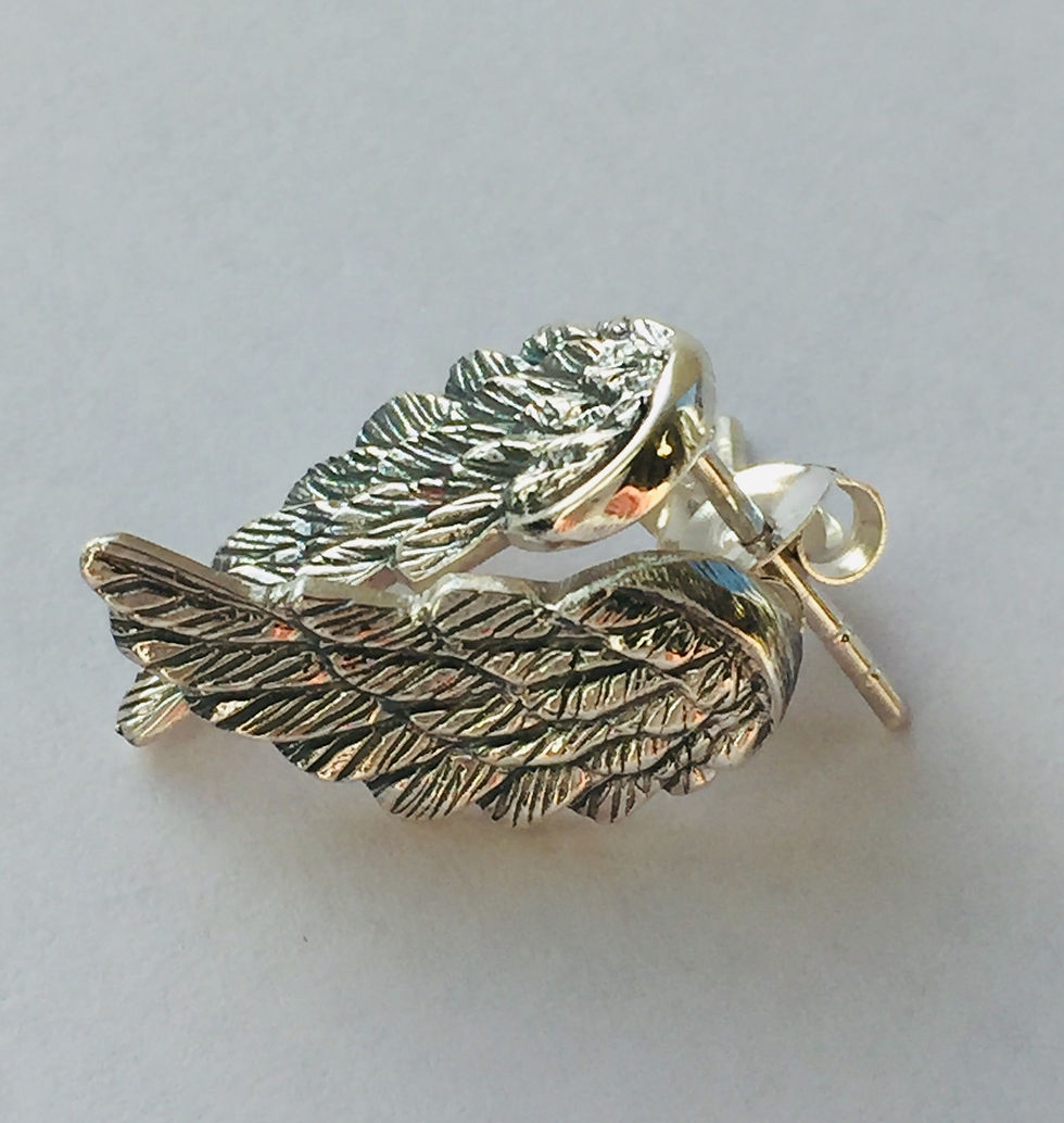 Angel wing silver stud earrings . Christmas earrings