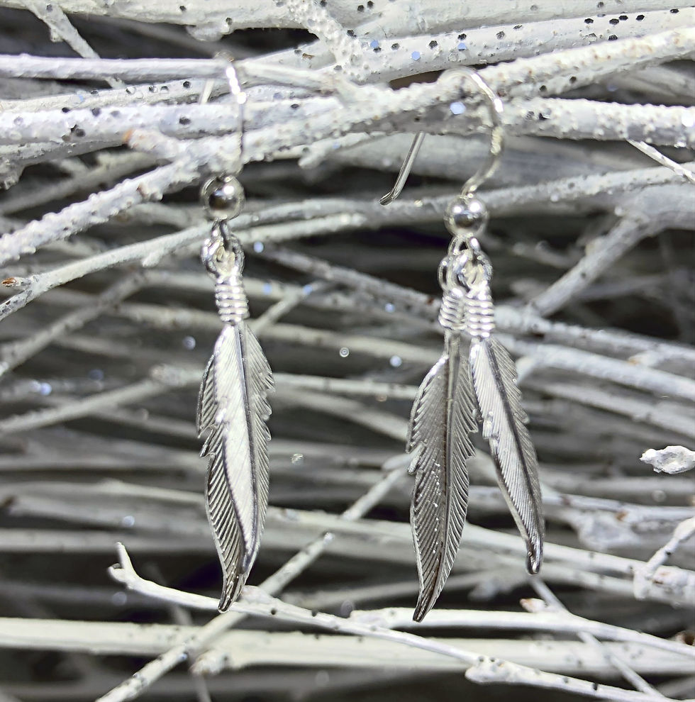 Double Feather hook sterling silver earrings