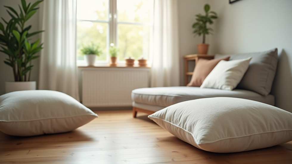 Close-up view of a peaceful counselling room with soft cushions and natural light