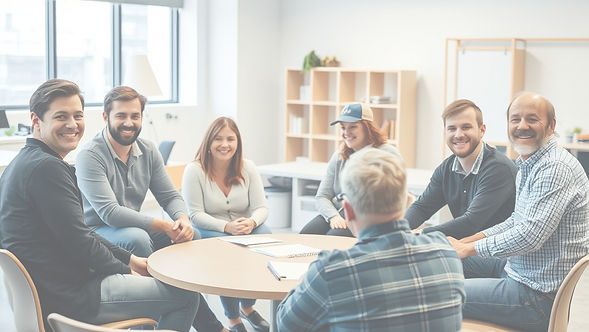 A GROUP OF ADULTS SITTING IN A CIRCLE IN