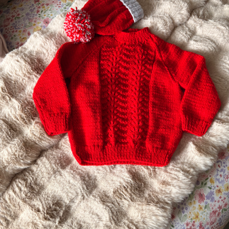 Red baby jumper and hat set