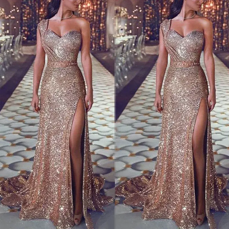 Thumbnail: One‑Shoulder Crystal Embellished Plus Size Maxi Evening Dress