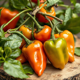 Ripe orange and green chili peppers