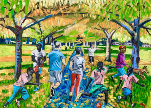Autumn Activities in Battersea Park — Oil on canvas — by J. R. Bateson — Epiphany Art