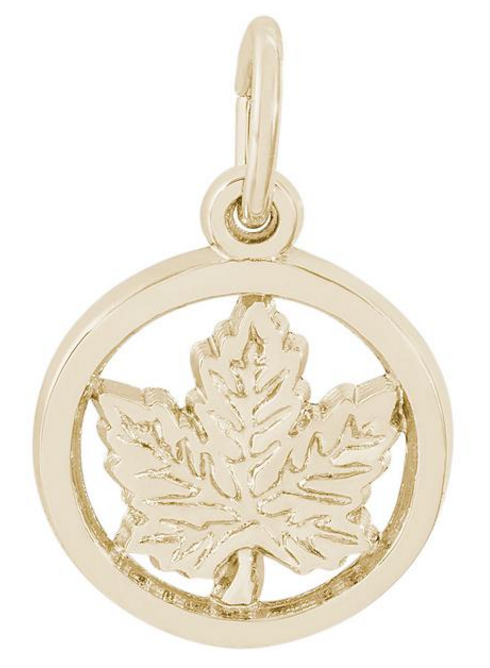 Thumbnail: Ringed Maple Leaf Charm in Silver or Gold, Rembrandt