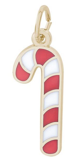 Thumbnail: Red & White Candy Cane Charm in Silver or Gold, Rembrandt