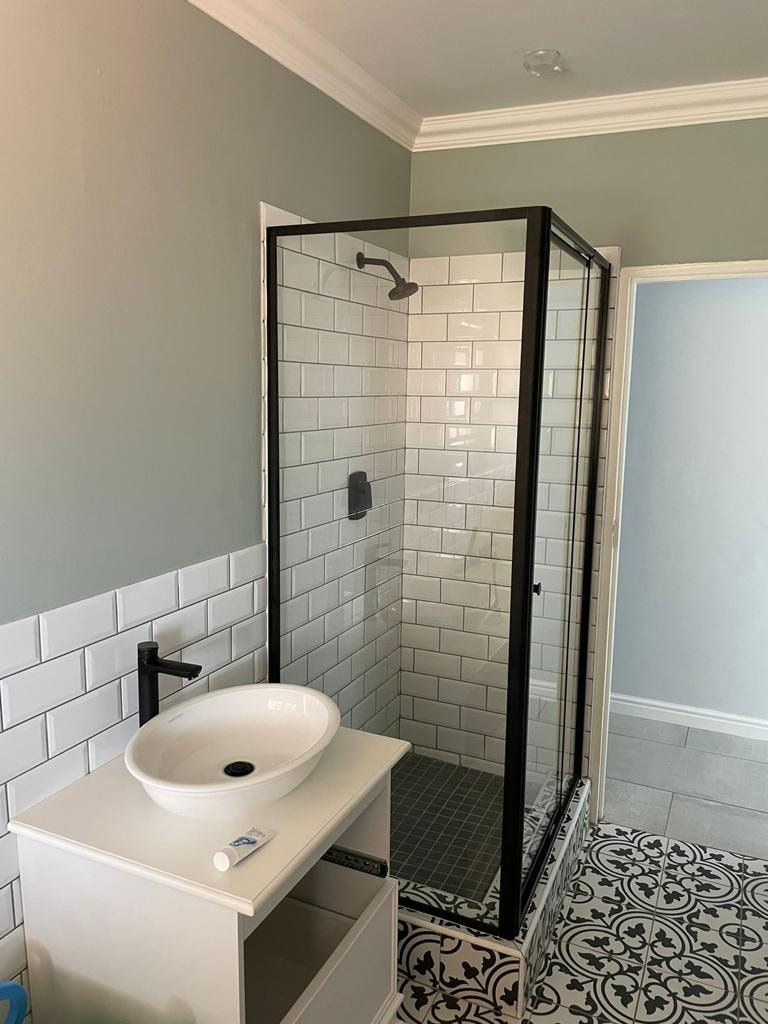 Black Frame Shower in modern bathroom