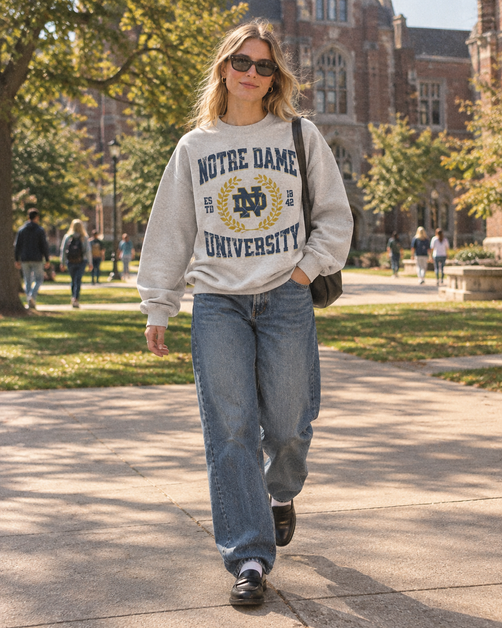 ND Vintage Wash Crewneck – oversized fit on model