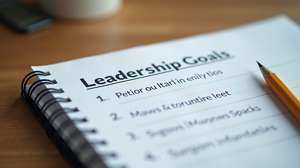 Close-up of a notebook with leadership goals and action plans