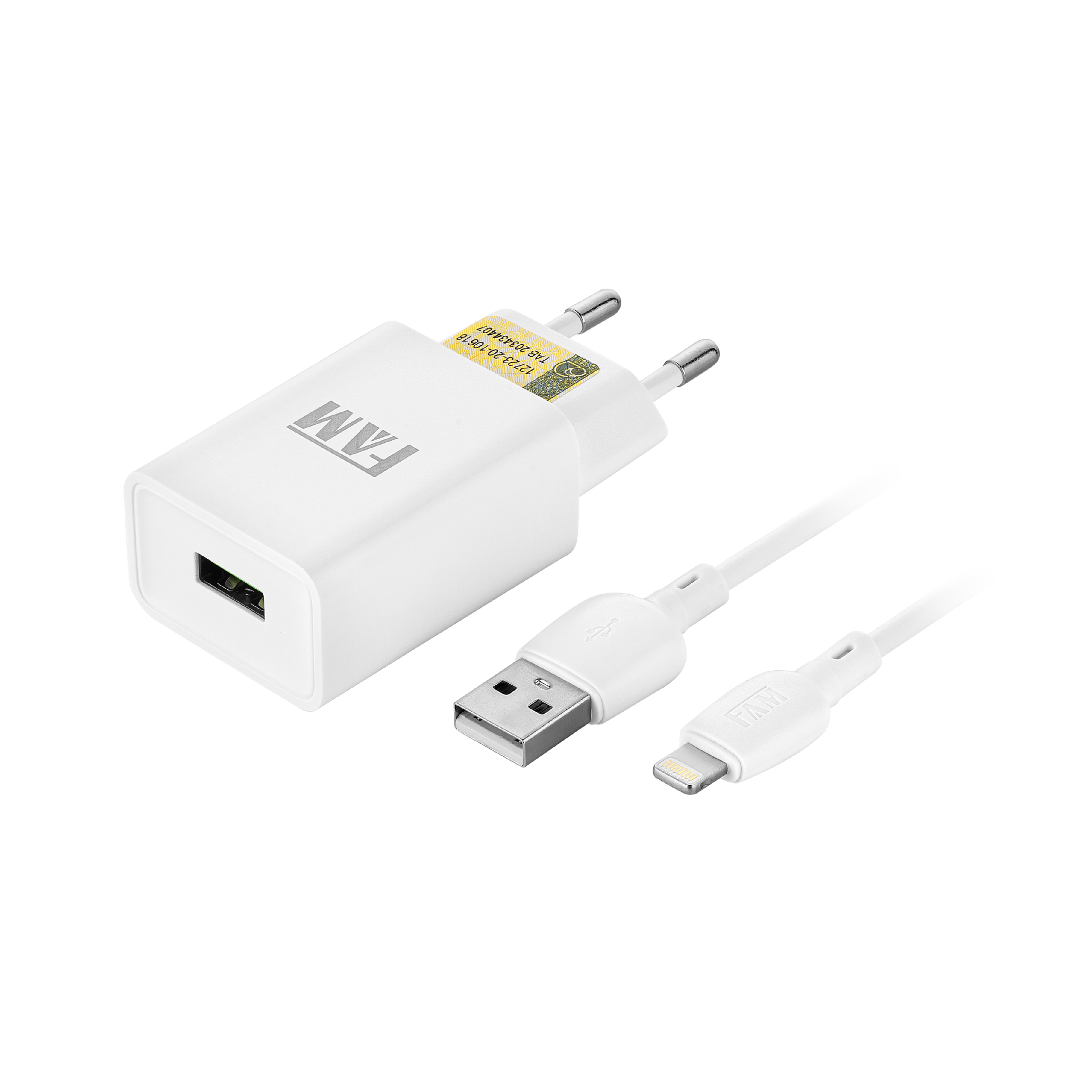Carregador de parede branco com cabo USB para Lightning